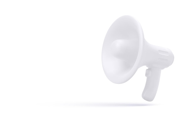 Realistyczny biały plastikowy megafon na białym tle. ilustracja
