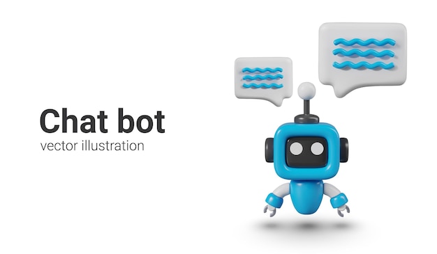 Realistyczny chat bot odpowiada na pytania komunikuje niebieski mini droid znaki wiadomości komentarzy