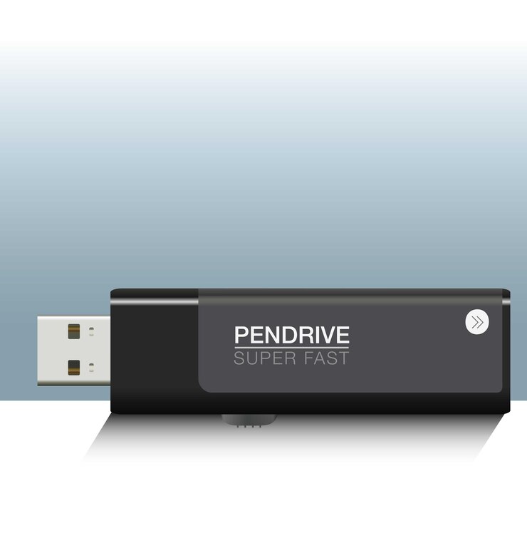 Realistyczny czarny Pendrive wykonany w wektorach Pendrive Widok z przodu