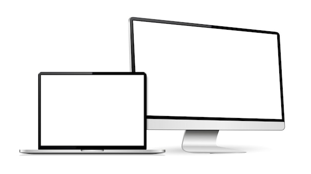 Realistyczny ekran komputera z makietą laptopa Wyświetlacz komputera i laptop z pustym ekranem
