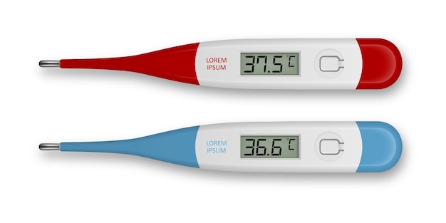 Plik wektorowy realistyczny elektroniczny termometr medyczny 3d celsjusza do pomiaru zestawu na białym tle