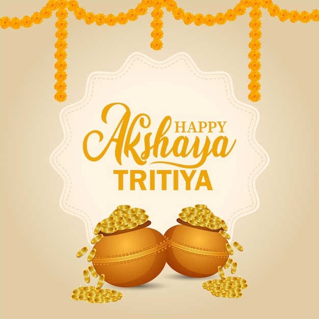 Realistyczny Garnek Ze Złotą Monetą Dla Szczęśliwej Akshaya Tritiya