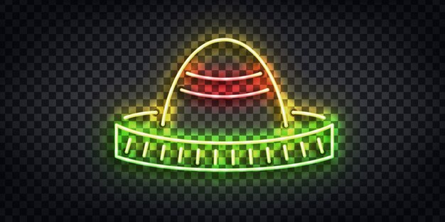 Realistyczny Izolowany Neon Z Logo Sombrero Do Dekoracji Szablonu I Zakrywania Zaproszeń Na Przezroczystym Tle. Koncepcja Cinco De Mayo.