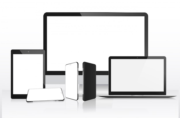 Realistyczny komputer, laptop, tablet i telefon