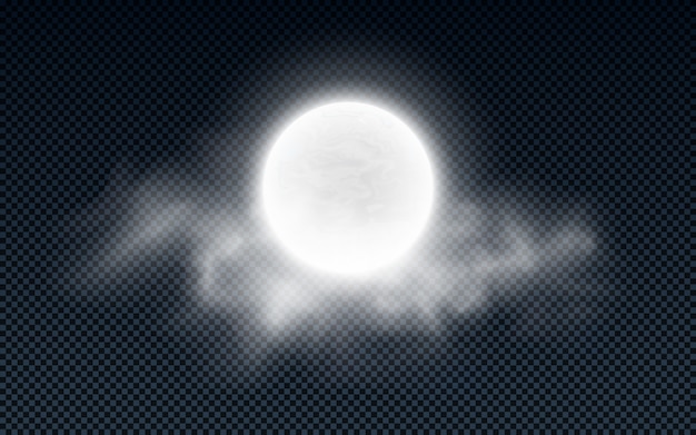Plik wektorowy realistyczny księżyc w pełni z chmurami na przezroczystym tle