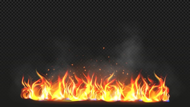 Plik wektorowy realistyczny ogień ilustracja wektorowa ognia z dymem i iskrami