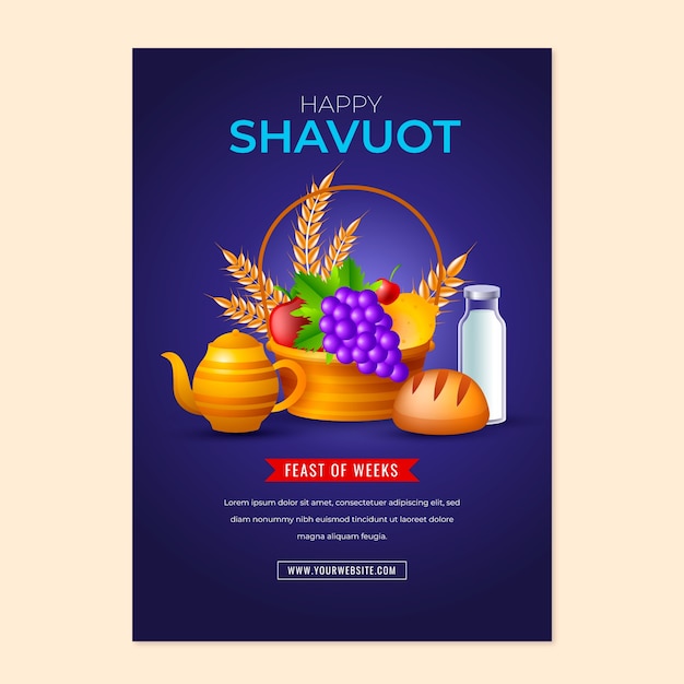 Plik wektorowy realistyczny, pionowy szablon plakatów na żydowskie święto shavuot