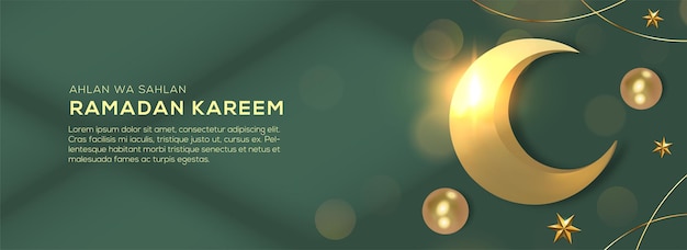 Plik wektorowy realistyczny płaski projekt transparentu świątecznego ramadan kareem z 3d złotym półksiężycem
