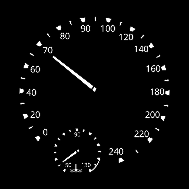 Realistyczny prędkościomierz na desce rozdzielczej samochodu i poziom temperatury Wskaźnik pomiaru prędkości Licznik prędkości motocykla lub motocykla na panelu analogowym Kolorowy element infografiki