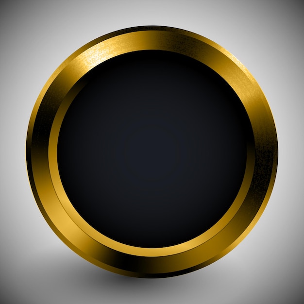 realistyczny przycisk czarny szablon w złotej ramie metalowa tekstura tech obiekt pierścień makieta powierzchnia ikona surface