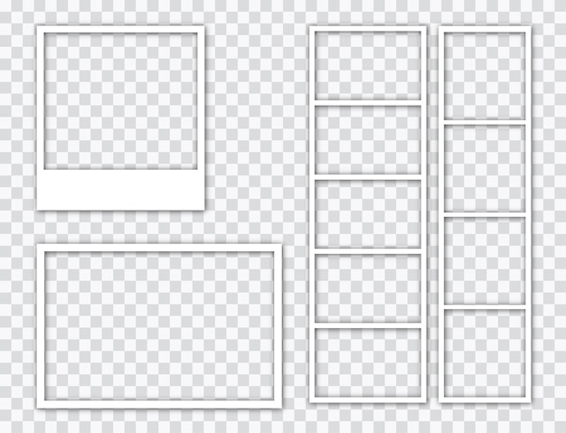 Plik wektorowy realistyczny pusta ramka na zdjęcia zestaw filmowy retro vintage fotografia z przezroczystą taśmą samoprzylepną