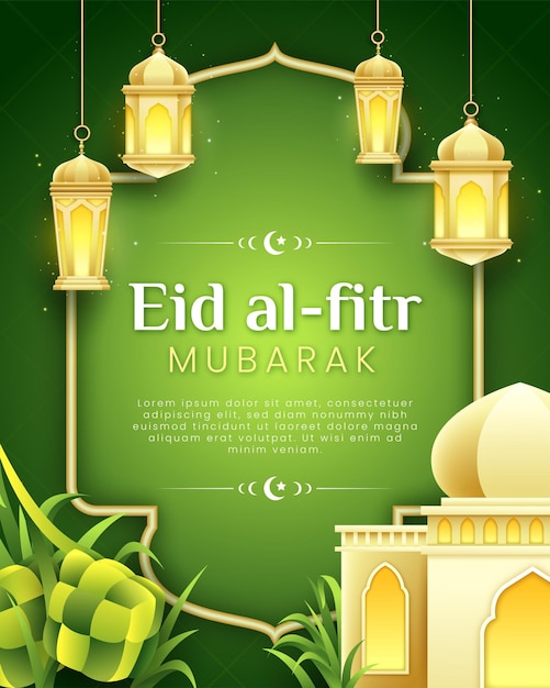 Realistyczny szablon projektu plakatu Eid AlFitr Mubarak