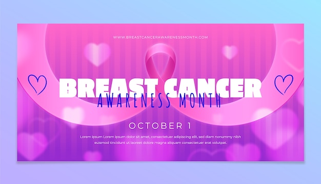Plik wektorowy realistyczny szablon transparentu poziomego miesiąca świadomości raka piersi