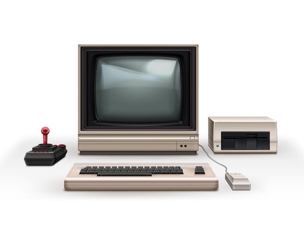 Plik wektorowy realistyczny szary komputer retro lat 80