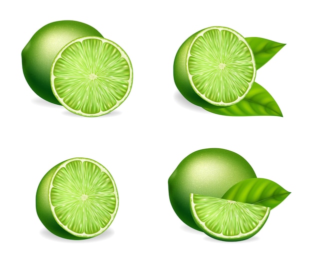 Realistyczny szczegółowy 3d Fresh Lime Set Vector