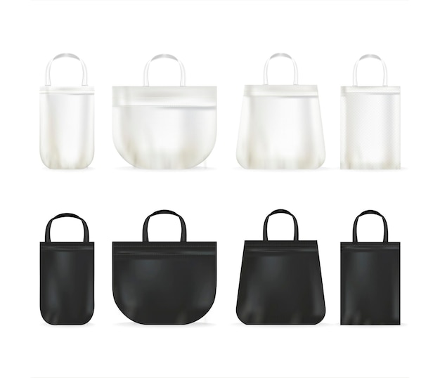 Realistyczny szczegółowy 3d Tote Canvas Bags Set Vector