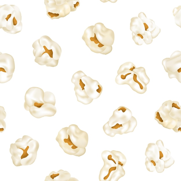 Realistyczny szczegółowy element 3D Popcorn Bezszwy wzór wektor tła