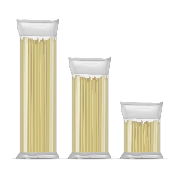 Plik wektorowy realistyczny szczegółowy makaron spaghetti w przezroczystym opakowaniu celofanowym vector