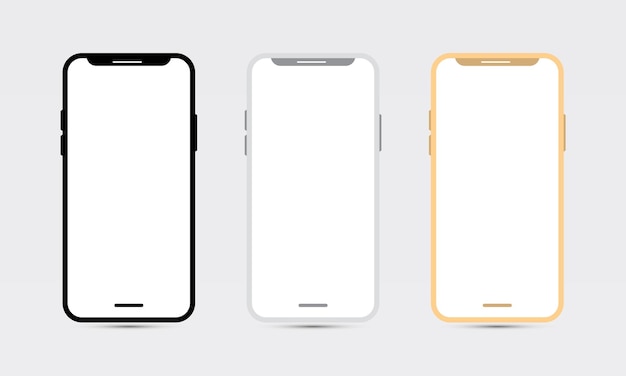 Realistyczny widok z przodu urządzenia iPhone'a, maketa białego szablonu mobilnego, zbiór zestawu Vector png