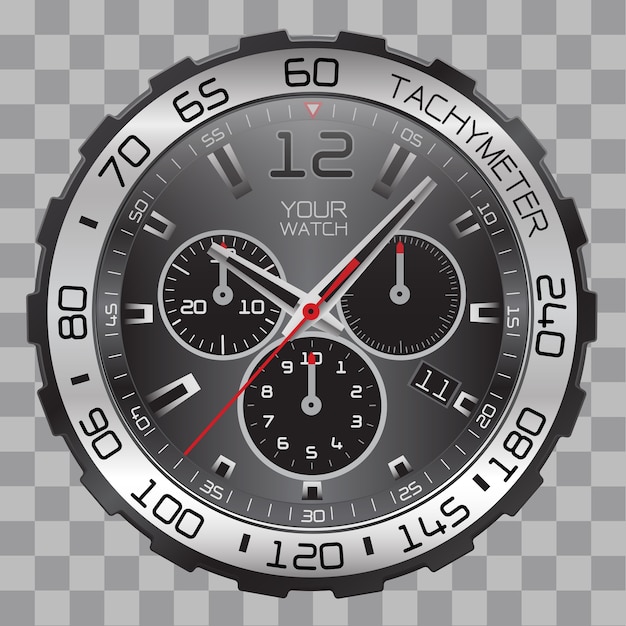Plik wektorowy realistyczny zegarek chronografowy ze stali nierdzewnej na kratkę