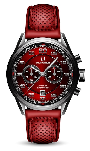 Realistyczny Zegarek Zegarowy Sportowy Chronograf Czarny Srebrny Czerwony Stalowy Skórzany Pasek Dla Mężczyzn Luksus Na Białym