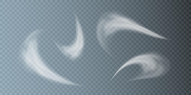 Plik wektorowy realistyczny zestaw do dymu parowego w kształcie wiru. białe fale dymu gorącego napoju, kawy, papierosów, herbaty.