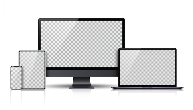 Plik wektorowy realistyczny zestaw monitora, laptopa, tabletu, smartfona w kolorze ciemnoszarym
