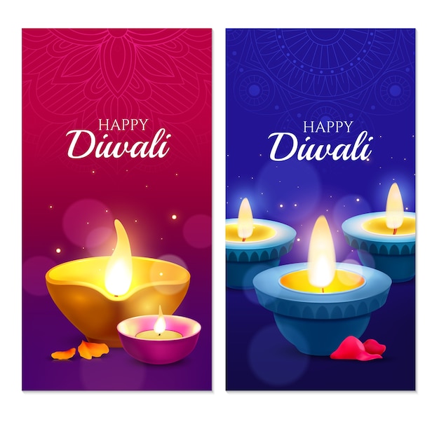 Realistyczny zestaw szablonów pionowych banerów Diwali