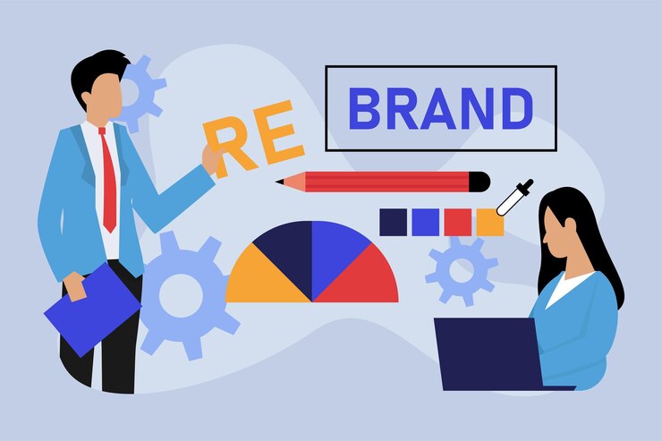 Wektor rebranding dla biznesmenów jako strategia marketingowa