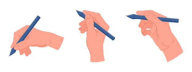Plik wektorowy ręce kreskówek pisanie ołówkiem lub rysikiem ludzkie ręce rysunek z narzędziami do malowania płaskiej ilustracji wektorowych