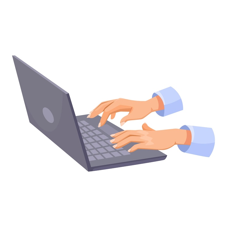 Wektor ręce piszące na klawiaturze laptopa w stylu płaskim ilustracja wektorowa