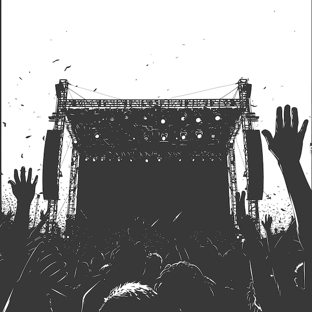 Plik wektorowy ręce podniesione na festiwalu muzycznym tylko czarny kolor