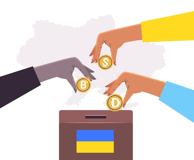 Ręce Trzymające Kryptowaluty Pomagają Ukrainie W Walce Z Wojną Darowizny Dla Ukraińskiej Armii W Celu Ratowania Solidarności Z Ukrainą