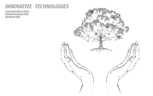 Plik wektorowy ręce trzymające roślinę drzewo ekologiczna abstrakcyjna koncepcja d render sadzenia gleby sadzonki liście zaoszczędzić