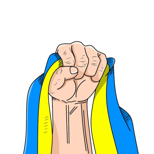 Plik wektorowy ręce trzymające ukraińską flagę duch walki módlcie się o ukrainę