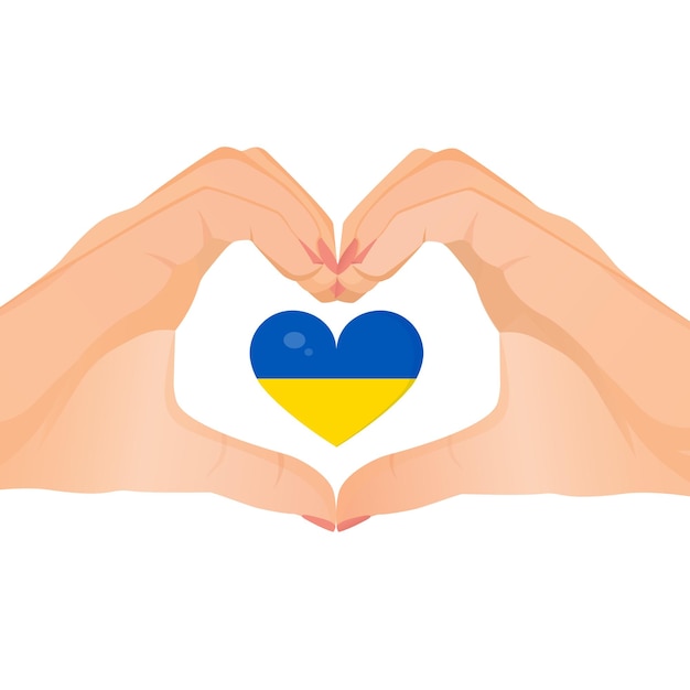 Ręce wykonują gest serca na poparcie Ukrainy Ilustracja wektorowa znaku serca Ukraińska flaga