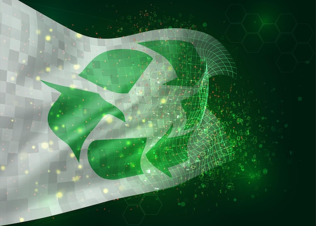 Recykling odpadów na wektor flagi 3d na zielonym tle z wielokątami i numerami danych