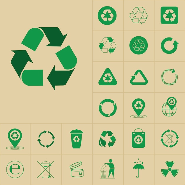 Plik wektorowy recykling odpadów symbol strzałki zielone logo zestaw ikon web collection