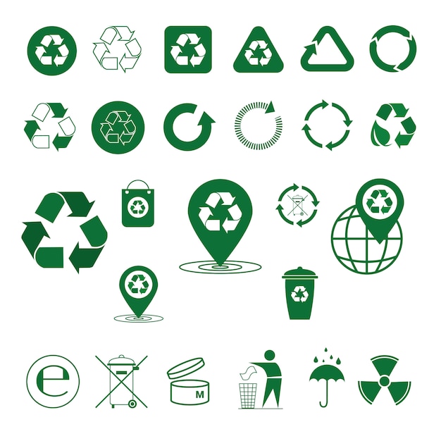 Recykling Odpadów Symbol Strzałki Zielone Logo Zestaw Ikon Web Collection