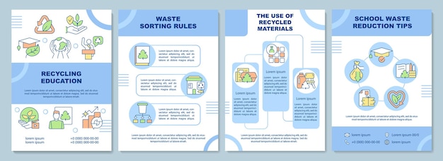 Recykling Szablon Broszury Edukacyjnej. świadomość Problemów Ekologicznych. Ulotka, Broszura, Druk Ulotek, Projekt Okładki Z Liniowymi Ikonami. Układy Wektorowe Do Prezentacji, Raportów Rocznych, Stron Ogłoszeniowych