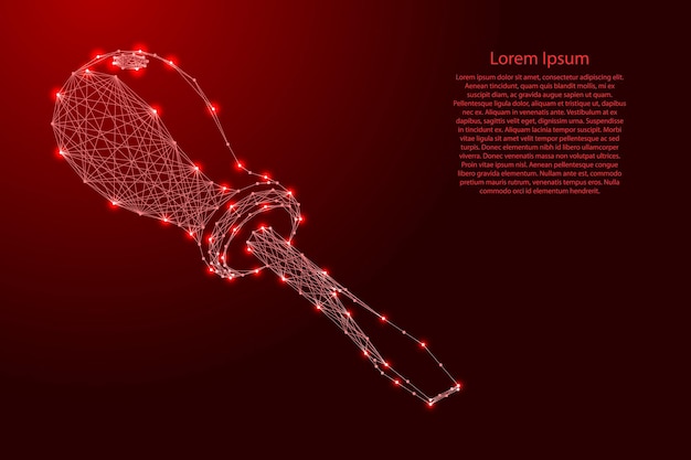 Ręczne narzędzie do montażu śrubokręta prostego z futurystycznych wielokątnych czerwonych linii i świecących gwiazd na baner plakatowy z życzeniami Low poly concept Vector illustration