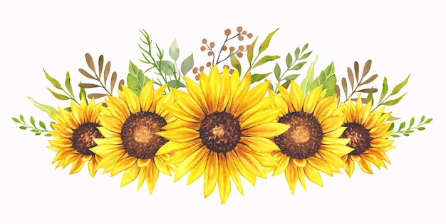 Ręcznie malowana rama słonecznika akwarela ilustracja