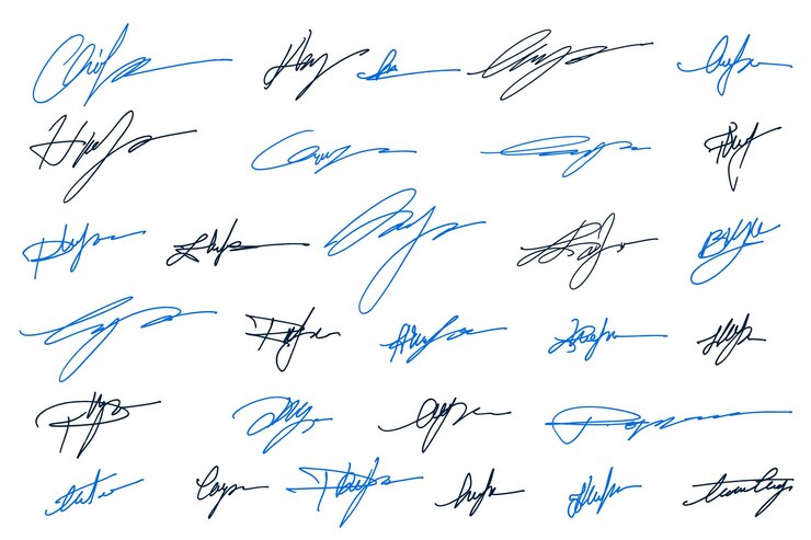 Wektor ręcznie napisany fałszywy podpis z atramentem zestaw atramentowych autografów wyimaginowane podpisy z atramentu
