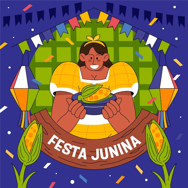 Ręcznie narysowana brazylijska ilustracja festas juninas