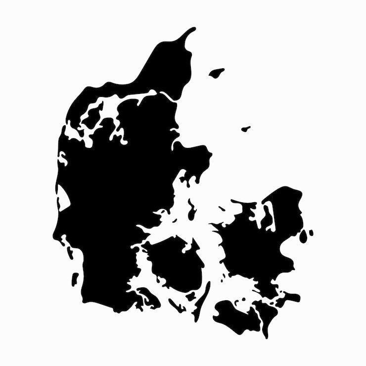 Wektor ręcznie narysowana czarna mapa danii silueta geografia europy wektor izolowany na białym tle