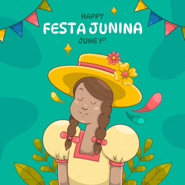 Ręcznie narysowana ilustracja brazylijskich uroczystości festas juninas