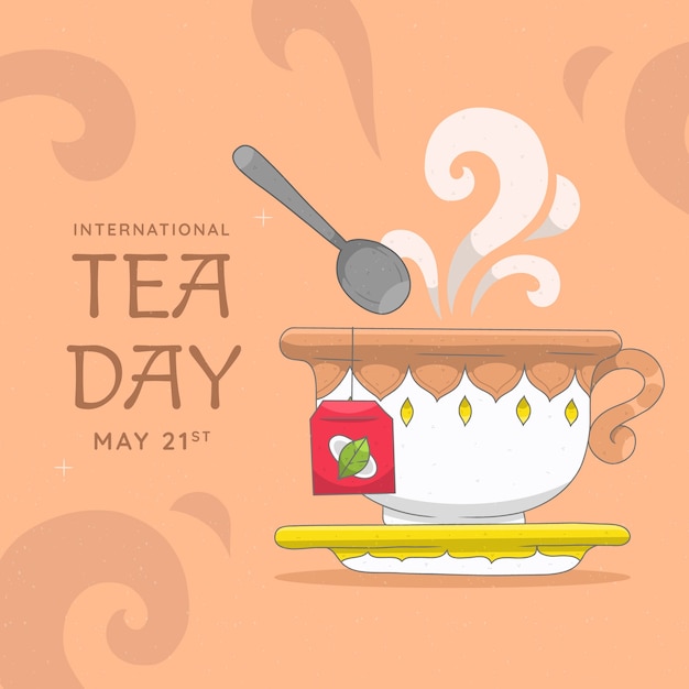 Plik wektorowy ręcznie narysowana ilustracja dla świadomości międzynarodowego dnia herbaty