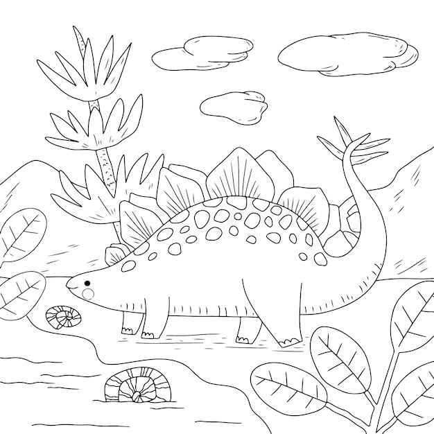 Ręcznie narysowana ilustracja do malowania dla dinozaurów