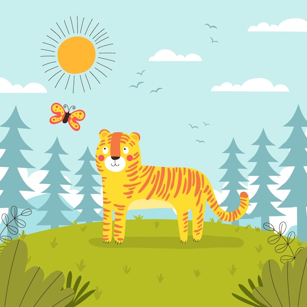 Ręcznie narysowana ilustracja dziecięcych zwierząt