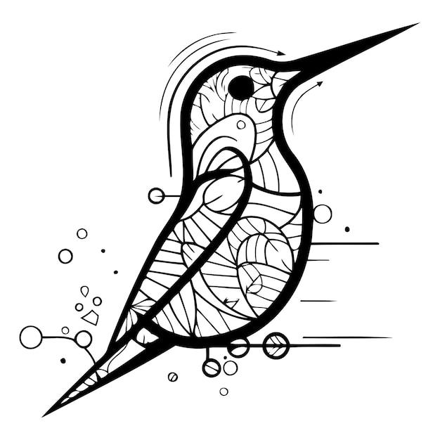 Ręcznie Narysowana Ilustracja Kolibri W Stylu Witrażu